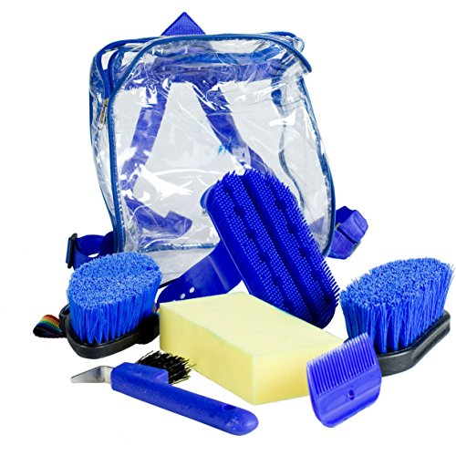 Blue horse grooming set with easy-carry backpack