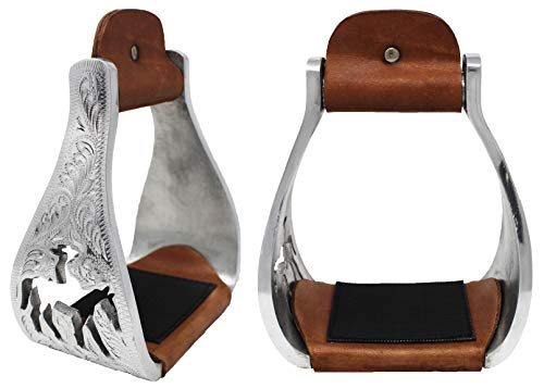 Western Aluminium Bell Engraved Cut-Out Stirrups for Horses