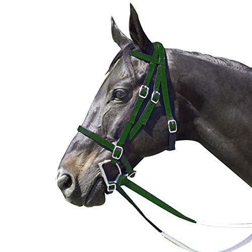 Nylon Racehorse Bridle in Hunter Green with Rubber Grip