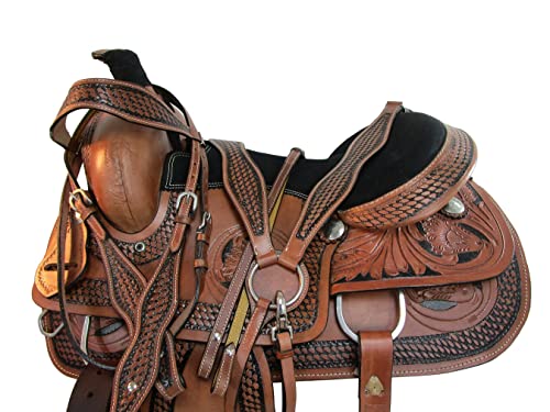 Floral Tooled Western Saddle Tack Set - 16