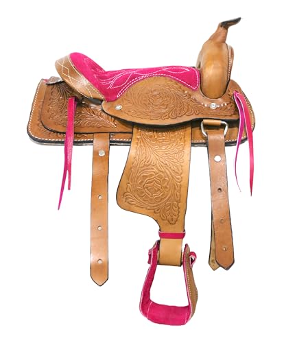 Pink Leather Western Saddle for Kids Ponies, 10
