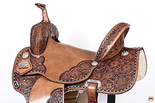 HILASON 15" Brown Western Flex Tree Barrel Trail Horse Saddle