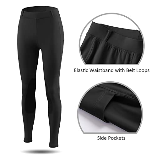 BALEAF Women's Equestrian Riding Breeches Knee-Patch Tights Black