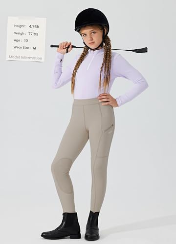 Girls Horse Riding Breeches: Khaki Tights with Pockets