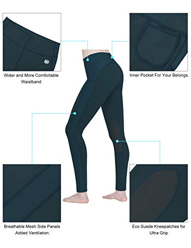 Women's Riding Tights with Knee Patches, Blue Large