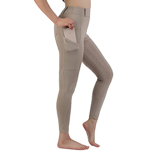 Khaki Women's Riding Tights with Pockets and Silicone