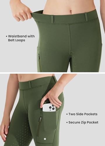 Girls Fleece Horse Riding Breeches Thermal Tights Army Green