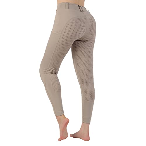 Khaki Women's Riding Tights with Pockets and Silicone