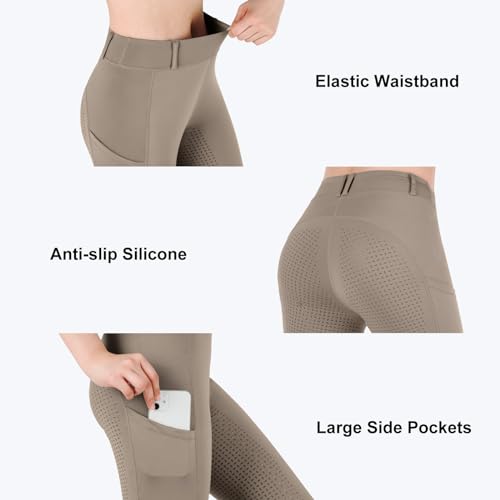 Khaki Women's Riding Tights with Pockets and Silicone