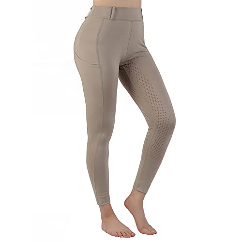 Khaki Women's Riding Tights with Pockets and Silicone