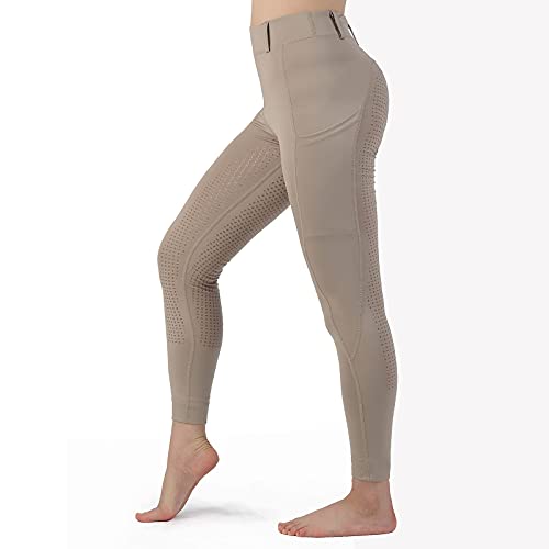 Khaki Women's Riding Tights with Pockets and Silicone