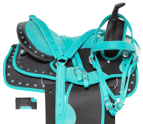 Teal Western Horse Saddle Set with Tack and PAD