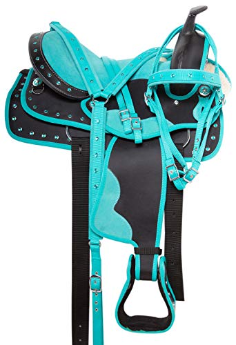 Teal Western Horse Saddle Set with Tack and PAD