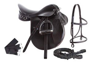 Black Leather English Riding Saddle Starter Kit (16")