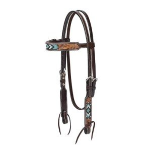 Turquoise Cross Beaded Brow Band Headstall - Dark Oil