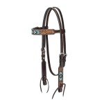 Turquoise Cross Beaded Brow Band Headstall - Dark Oil