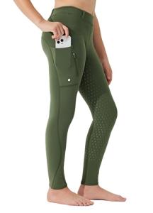 Girls Fleece Horse Riding Breeches Thermal Tights Army Green