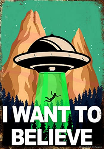 Vintage Alien UFO Metal Tin Sign - 8x12 inch