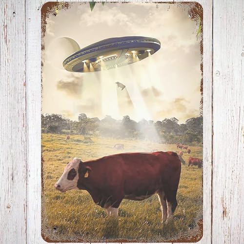 Vintage Funny Cow UFO Metal Tin Sign