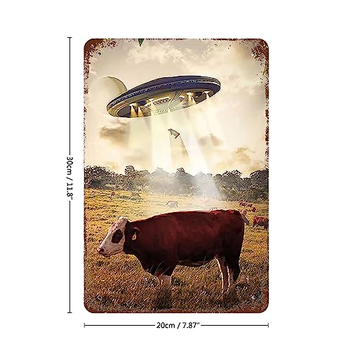 Vintage Funny Cow UFO Metal Tin Sign