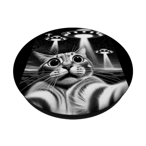 Funny Cat UFO Selfie PopGrip - Retro Alien
