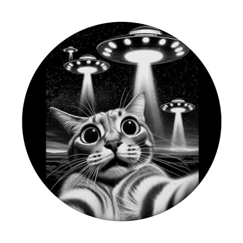 Funny Cat UFO Selfie PopGrip - Retro Alien