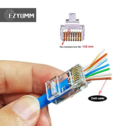 EZYUMM Cat6 Pass Through Connectors (50PCS) Gold Plated