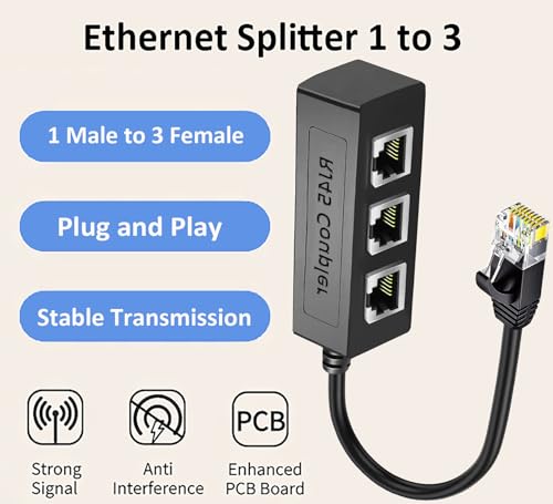 Ethernet Splitter Adapter 1 to 3 RJ45 Connector