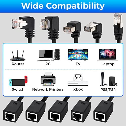 5-Pack Cat 6 Ethernet Extension Cables with Angled Connectors