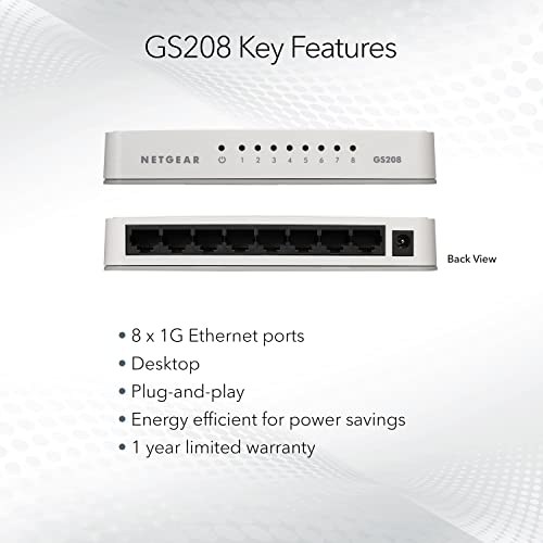 NETGEAR 8-Port Gigabit Ethernet Switch - Plug-and-Play, Desktop