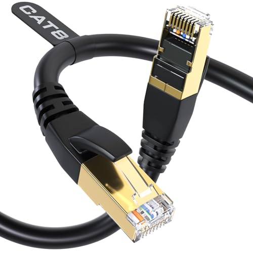 Cat8 Ethernet Cable, 6FT Heavy Duty, Gold Plated RJ45