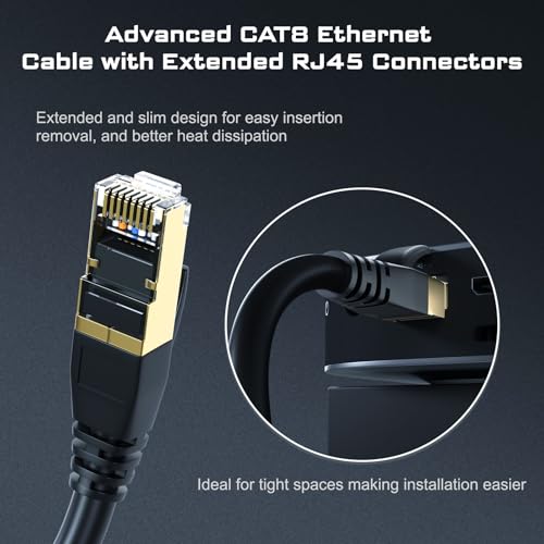 Cat8 Ethernet Cable, 6FT Heavy Duty, Gold Plated RJ45