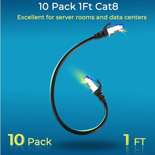 Cat8 Ethernet Patch Cables 1ft 10 Pack Slim