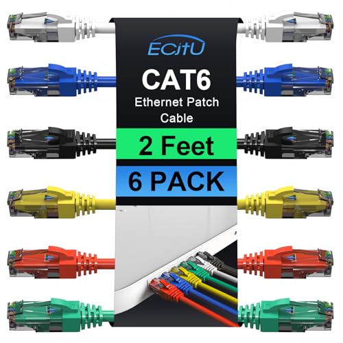 Cat6 Patch Cables 6 Pack, 2FT UTP RJ45 LAN