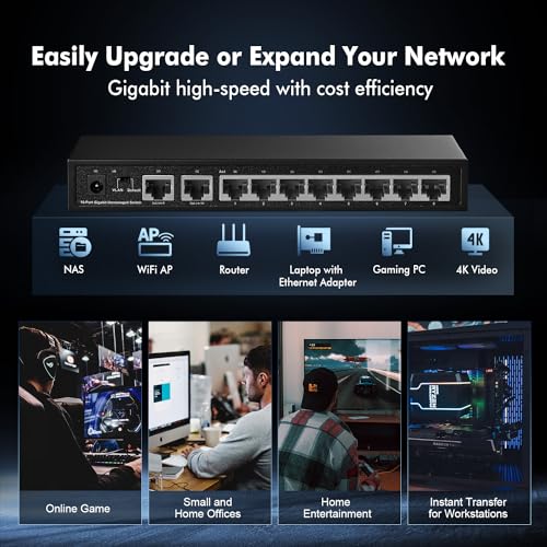 Binardat Gigabit Ethernet Switch with 10 Ports, VLAN Support