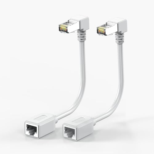 2-Pack CAT6 Ethernet Extension Cable, White, 90-Degree Angle