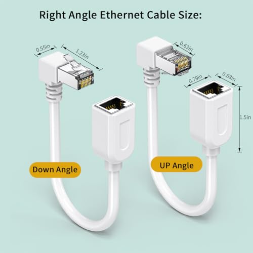 2-Pack CAT6 Ethernet Extension Cable, White, 90-Degree Angle