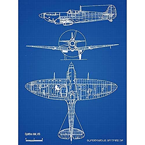 Supermarine Spitfire 5b Blueprint Plan Wall Art Poster