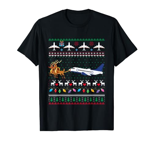 Aviation Pilot T-Shirt: Airplane Reindeer Christmas Gift