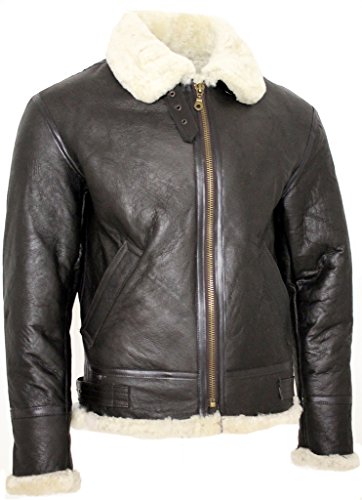 Men's Cream B3 Shearling Sheepskin Aviator Bomber Jacket