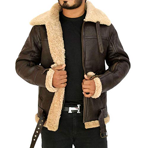 Raf Brown Military Shearling Pilot Bomber Jacket - Size Medium