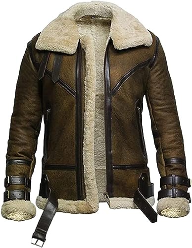 Mens RAF Shearling Sheepskin B3 Aviator Leather Jacket