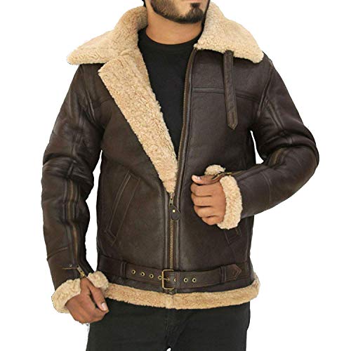 Raf Brown Military Shearling Pilot Bomber Jacket - Size Medium