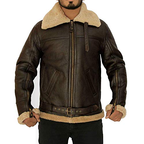 Raf Brown Military Shearling Pilot Bomber Jacket - Size Medium