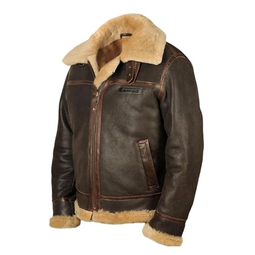 Men's B-3 Sheepskin Bomber Jacket, Winter Lightweight Coat