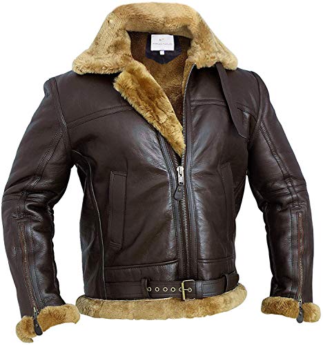 WWII RAF Aviator Sheepskin Leather Bomber Jacket (Brown, m)