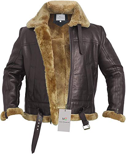 WWII RAF Aviator Sheepskin Leather Bomber Jacket (Brown, m)