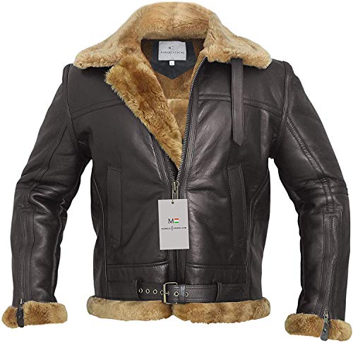 WWII RAF Aviator Sheepskin Leather Bomber Jacket (Brown, m)