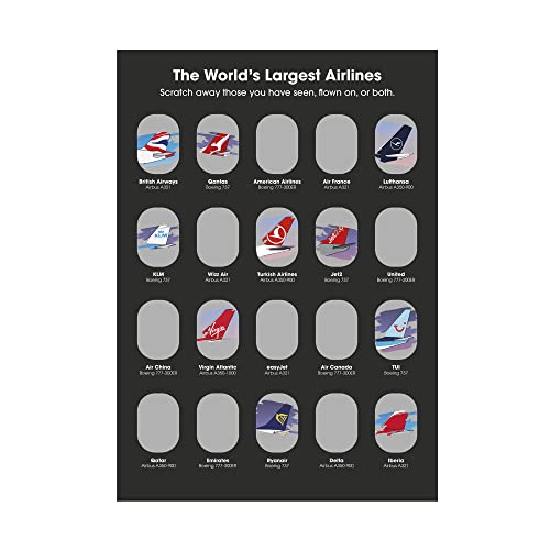 Aviation Scratch Poster with 20 Airlines - A3 Size