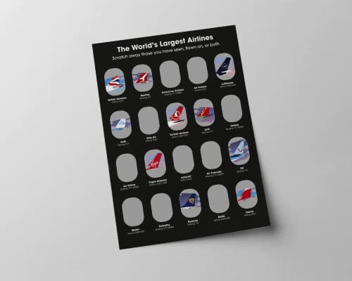 Aviation Scratch Poster with 20 Airlines - A3 Size